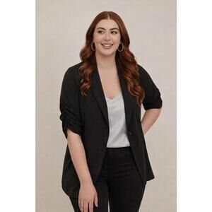 Torrid Women’s Black Ruched Sleeve One Button Stretch Lined Blazer, 2X